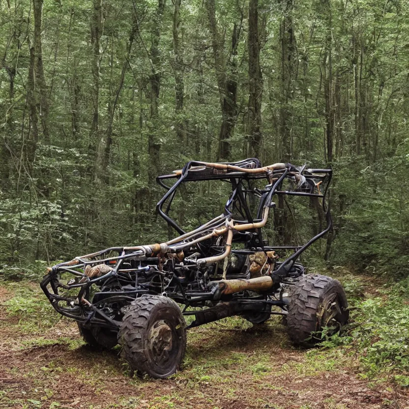 Image similar to off road buggy in the forest, artstatiom, 4 k, incredibly detailed