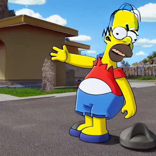 Image similar to homer simpson created in unreal engine 5 meta humans, 4k, high detail, high-resolution photograph, professional photography, ultra-detail