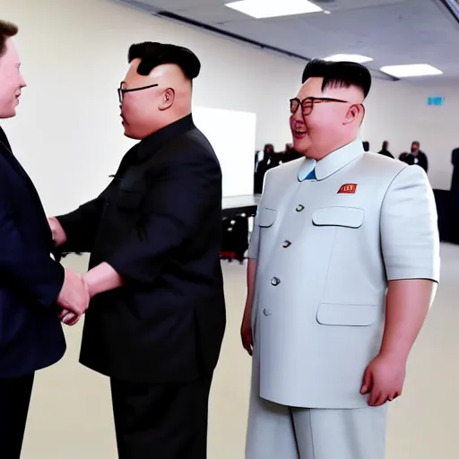 Image similar to a photograph of Elon Musk shaking hands with Kim Jong Un, AP news, 4k