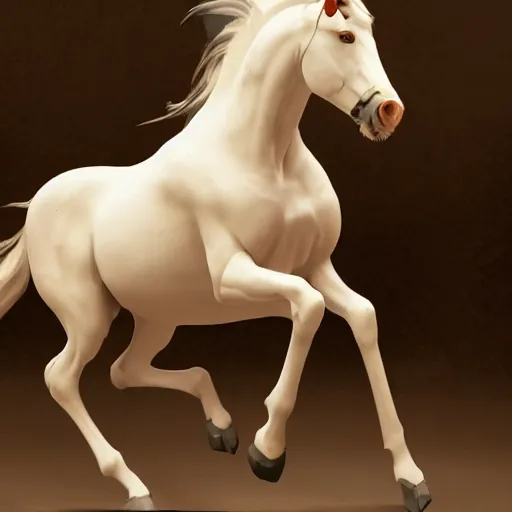 Prompt: a white horse as a robot vampire in the style of makoto shinkai zhaoming wu, john collier, albert aublet, cedric peyravernay. sharp focus, semi - realism, intricate detail. unreal engine, octane rendering