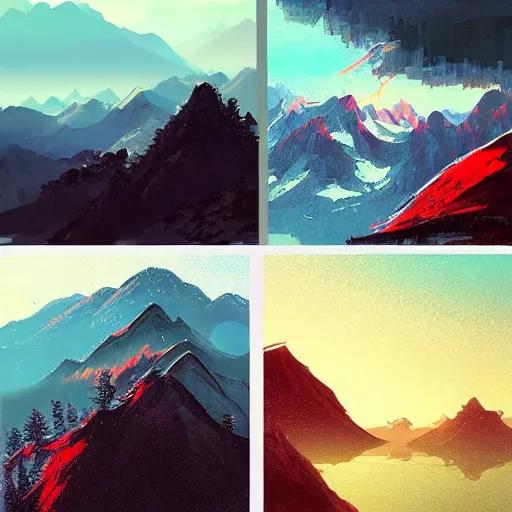 Prompt: chinese mountain scenery, by anato finnstark, by alena aenami, by john harris, by ross tran, by wlop, by andreas rocha