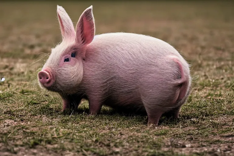 Prompt: a pig bunny!!! hybrid! hyper realistic!! realistic lighting!! wildlife photographer of the year!!! bold natural colors, national geographic, hd, wide angle, 8 k