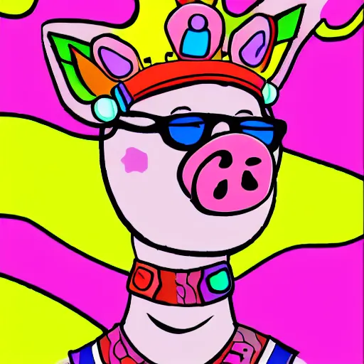 Prompt: 90s colorful pig queen