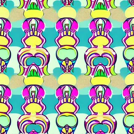 Image similar to symmetry, repeating pattern. seamless, rainbow cat. award - winning