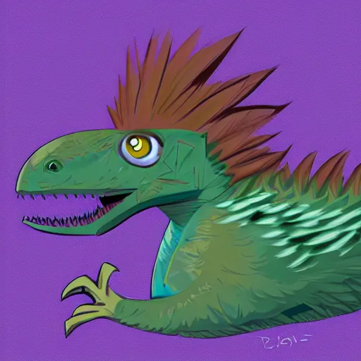 Prompt: feathered dinosaur pet, digital art, artstation