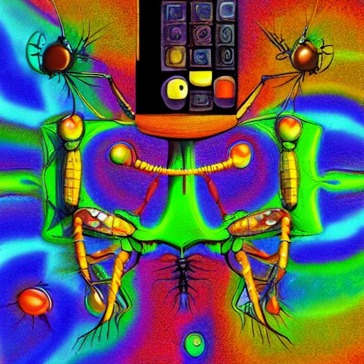 Image similar to paint surrealist 🦗🤖, psychedelic, digital art