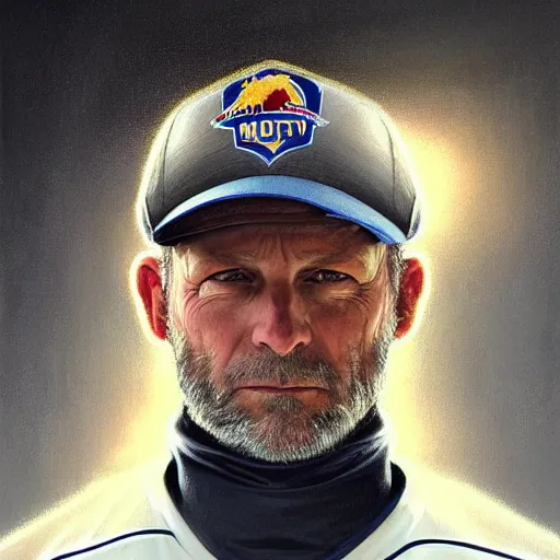 Prompt: beautiful portrait of Clint Malarchuk as a hockey coach, fantasy, intricate, elegant, highly detailed, digital painting, artstation, concept art, smooth, sharp focus, luxury fashion illustration, art by artgerm and greg rutkowski and alphonse mucha, brightly lit cinematic soft lighting, photorealistic