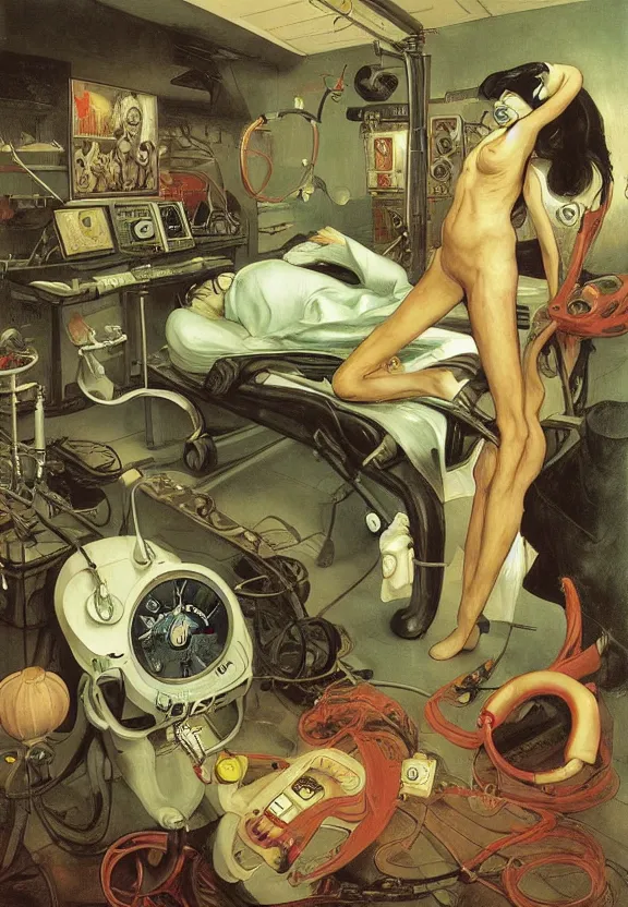 Prompt: featureless colorful medical equipment, rippling, minimalist environment, by esao andrews and maria sibylla merian eugene delacroix, hr giger, thomas moran, pop art, art by charles burns