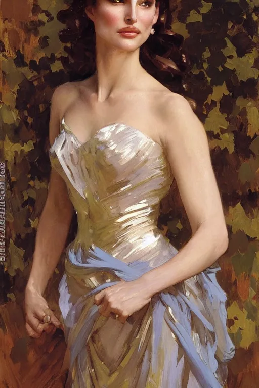 Image similar to elegant portrait of natalie portman as iron man by greg manchess, mucha, william adolphe bouguereau, john singer sargent, sorolla, winslow homer, dean cornwell, james gurney, kilin eng, ilya repin,