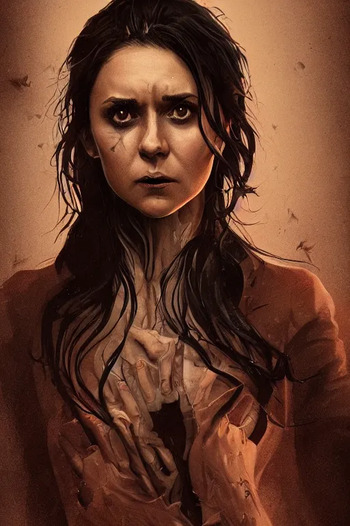 Image similar to nina dobrev in sleepy hollow, full body, big two toned eyes, teeth gritted, horror, intricate details, cinematic, epic, realistic, anatomy, tomer hanuka, uplight, artstation, photorealistic, scary