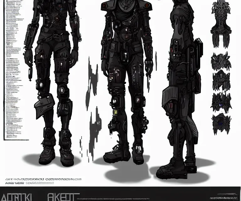 Image similar to Cyberpunk god, artstation character reference sheet