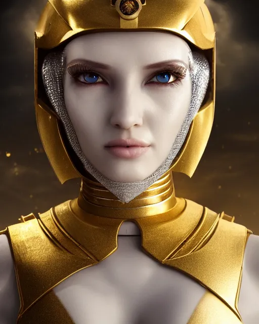 Image similar to girl in egypt, egyptian cyborg armor, white hair, atmosphere, gold, detailed, intricate, desert, beautiful face, cinematic lighting, trending on artstation, blue eyes, 4 k, focused, extreme details, cinematic, masterpiece, by akihito tsukushi