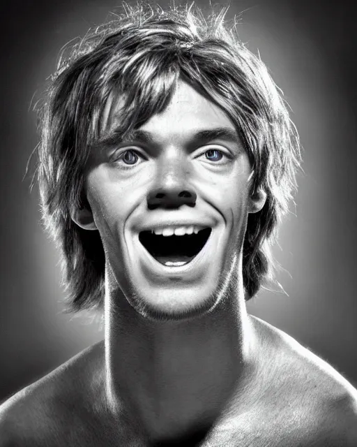 Prompt: dramatically - lit closeup portrait photograph of norville shaggy rogers from the scooby - doo live - action film ( 2 0 0 2 ), sharp details, vignette, high saturation, smooth textured skin, closed mouth, small nose, subsurface scattering, photograph by mark mann and martin schoeller, 4 k, soft focus, centered, symmetrical