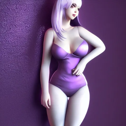 Image similar to a curvy feminine pale goth cutie with a thin waist in a tight purple-grey-white seductive sequined outfit, cgsociety, photorealistic, sublime-comforting ambience, 16k, smooth, sharp focus, trending on ArtStation, volumetric lighting, fully clothed, worksafe