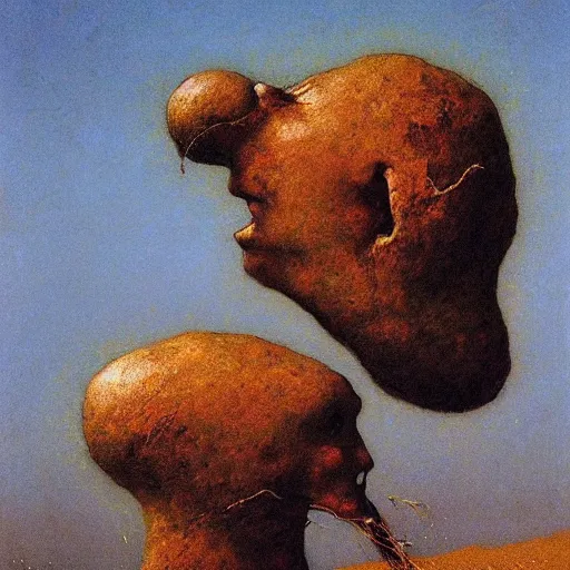 Prompt: The potatoes eaters, by Beksinski