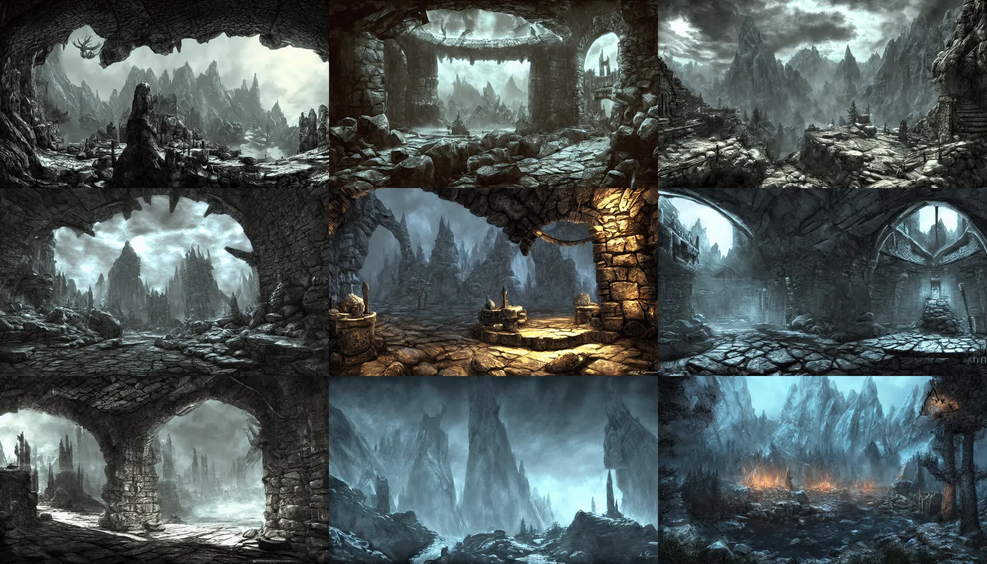 Prompt: skyrim dungeon, digital art, 4k, masterpiece, atmospheric by greg rutowski