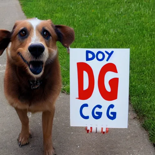 Prompt: dog with a sign that says cgrage