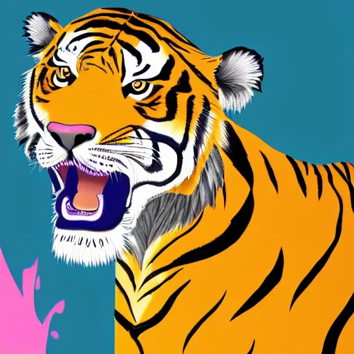 Prompt: A tiger in a lab coat with a 1980s Miami vibe, turning a well oiled science content machine, digital art
