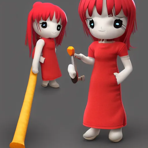 Prompt: cute fumo plush of a girl with a giant hammer, vray