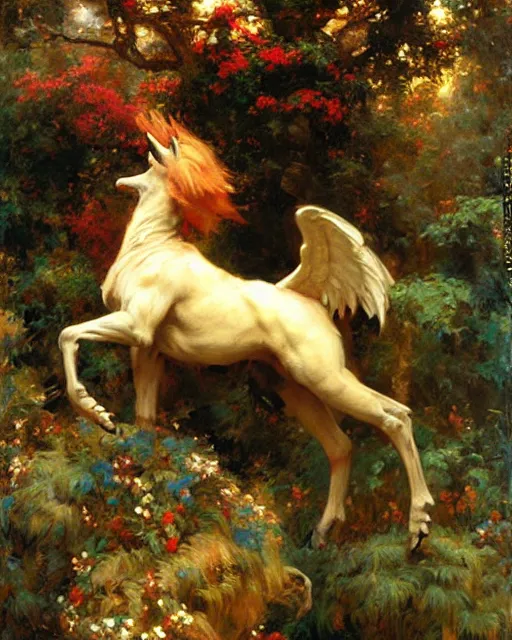 Image similar to griffon emerges from the enchanted forest, painting by gaston bussiere, craig mullins, j. c. leyendecker