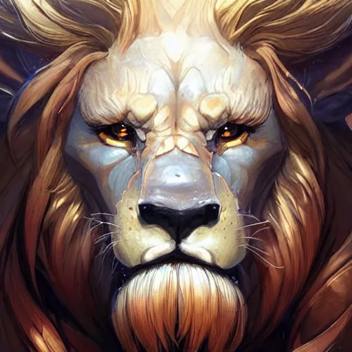 Prompt: a giant red lion,with a mane made of golden chains,Character design by charlie bowater, ross tran, artgerm, and makoto shinkai, detailed, inked, western comic book art, 2021 award winning painting,digital art,ultra realistic,ultra detailed,art by greg rutkowski,detailed face,glorious,hyperdetailed,photorealistic,deviantart,artstation