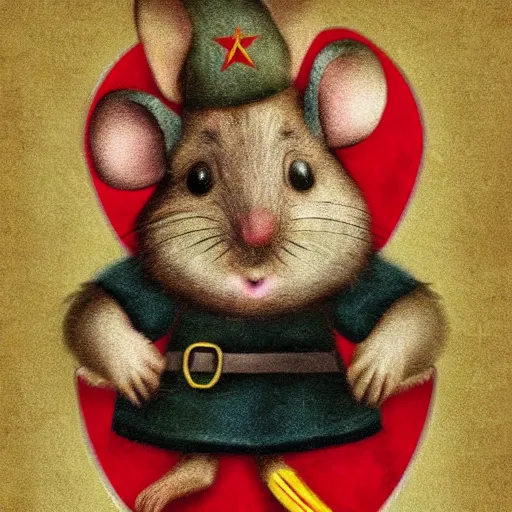 Prompt: a children's story version of mouse joseph stalin, is a mouse, wearing traditional military garb, digital art,