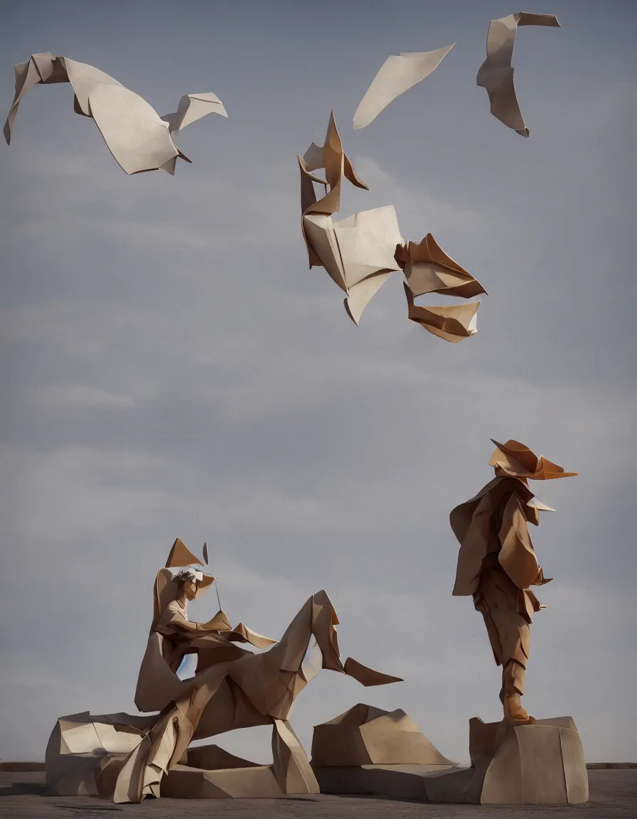 Image similar to a cowboy turning into blooms by slim aarons, by zhang kechun, by lynda benglis. tropical sea slugs, brutalist angular sharp tractor tires. complementary colors. warm soft volumetric dramatic light. national geographic. 8 k, rendered in octane, smooth gradients. origami sculpture by antonio canova.