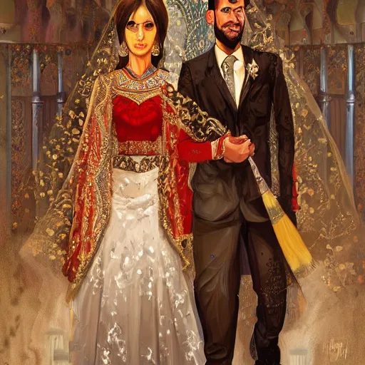 Image similar to kurdish wedding, highly detailed, digital painting, artstation, award winning art, sharp focus, incredibly strong and tall