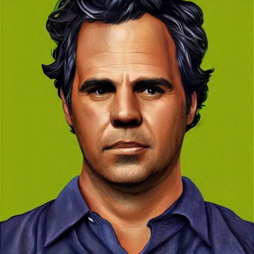 Image similar to portrait of mark ruffalo, highly detailed, centered, solid color background, digital painting