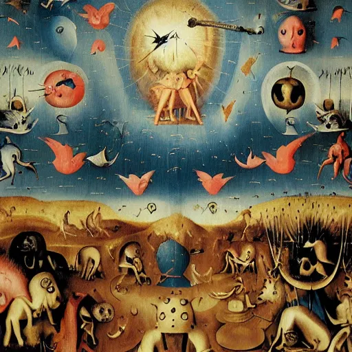 Prompt: apocalypse. By hieronymous Bosch and Lisa Frank