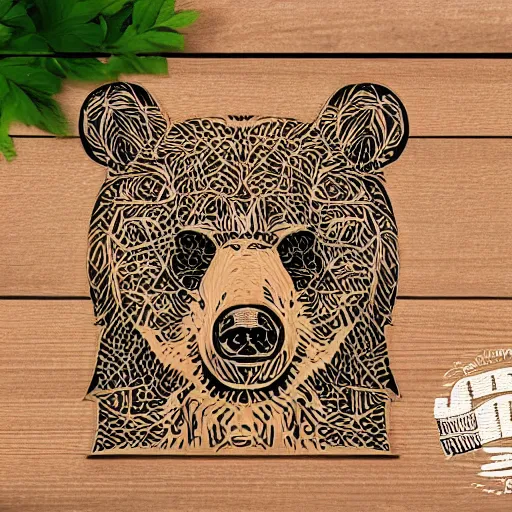 Prompt: laser cut animal vector image of a bear wildlife stencils - forest landscape