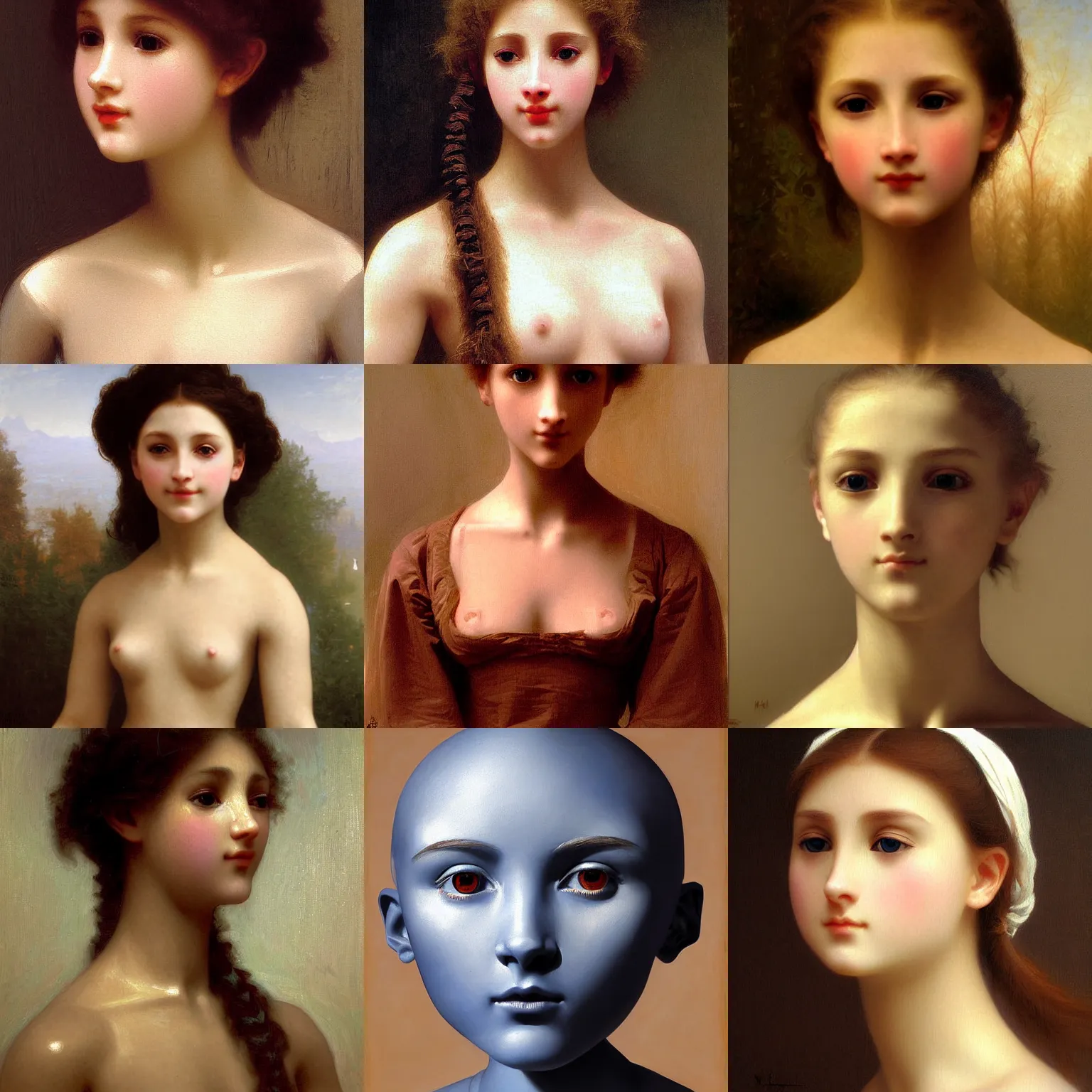 Prompt: a humanoid robot, beautiful face, expressive eyes, hightly detailed, ditigal painting, smooth, sharp, 4k, award winning art by william adolphe burguereau