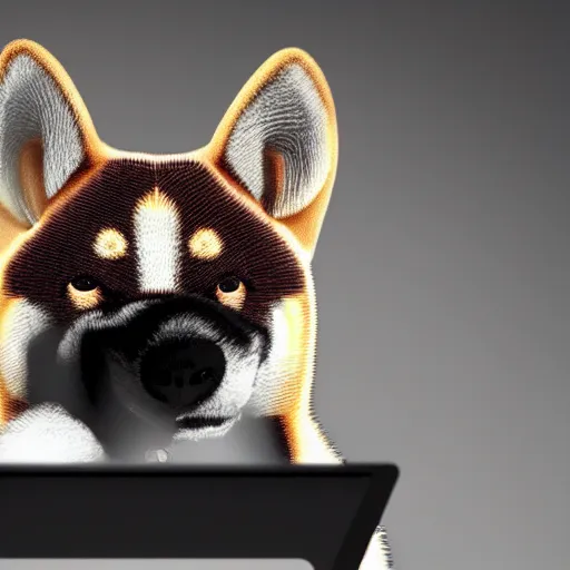 Image similar to shiba inu wearing a gaming headset, playing on computer with screen glowing on face, digital art, 8 k, trending on artstation, high res