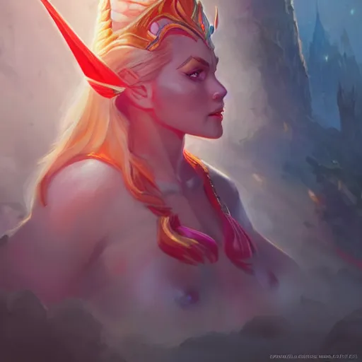 Prompt: she - ra, fantasy, portrait, highly detailed, big breasts!!!, digital painting, trending on artstation, concept art, sharp focus, illustration, art by artgerm and greg rutkowski and magali villeneuv