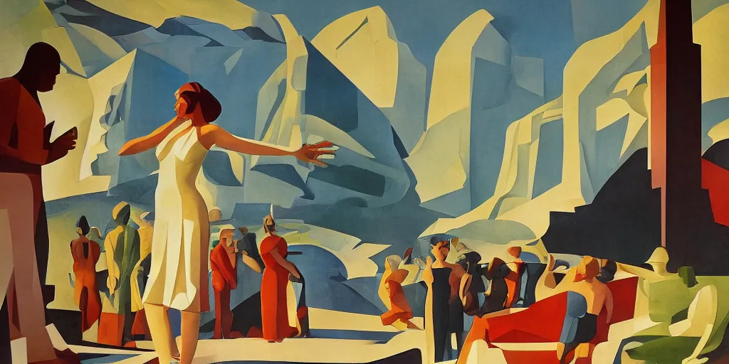 Prompt: a beautifully hopeful art deco mural about the good in society by aaron douglas and rockwell kent, photo realistic, octane rendered