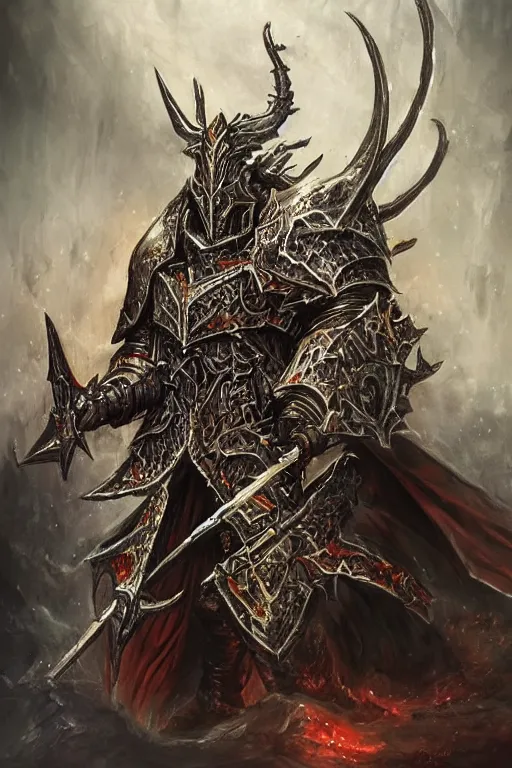 Prompt: heavy knight concept art inspired by archaon the everchosen, dark fantasy, intricate, highly detailed