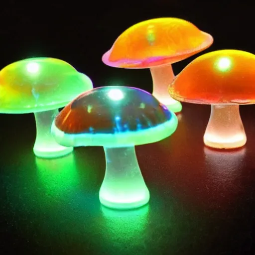 Image similar to bioluminescent jello mushrooms, high detail