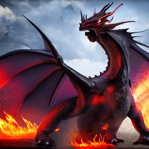 Image similar to dragon that blows fire on himself, photorealistic, 4 k