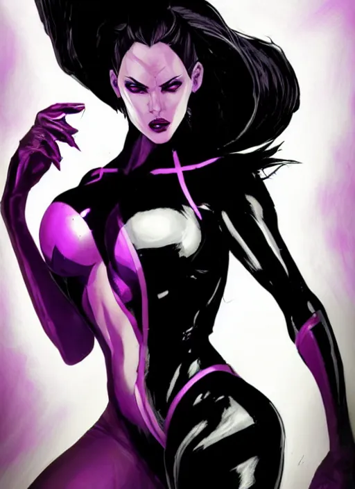 Prompt: psylocke, high contrast, concept art, dramatic lighting, portrait, facing forward, face in focus, art by Jim Lee-i