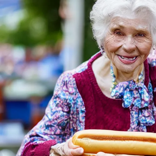 Image similar to promotional photo from the antiques roadshow, old woman and her priceless hot dog, uhd, 8k,