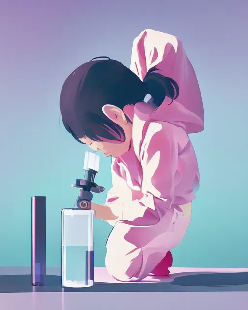 Image similar to a little girl is doing a science experiment. clean cel shaded vector art. minimalist illustration art by lois van baarle, artgerm, helen huang by makoto shinkai and ilya kuvshinov, rossdraws