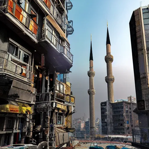 Image similar to istanbul, cyberpunk, realistic