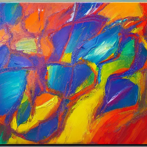 Image similar to a beautiful abstract colorful organic painting, heavy impasto, gestural, impasto