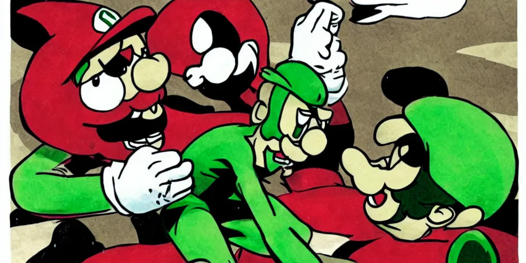 Prompt: Luigi as Green Lantern fighting Mario as Red Lantern