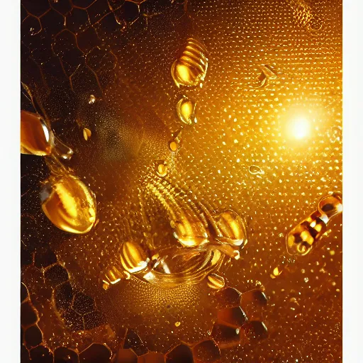 Image similar to droplet of golden honey splash, fantasy, hd, volumetric lighting, 4 k, intricate detail, by jesper ejsing, irakli nadar
