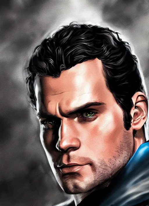 Prompt: An epic fantasy comic book style portrait painting of Henry Cavill as Batman, Unreal 5, DAZ, hyperrealistic, octane render, cosplay, RPG portrait, dynamic lighting