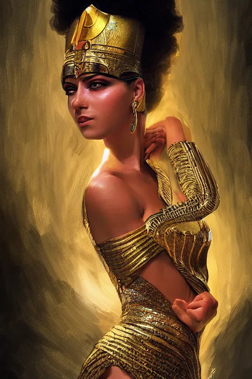 Prompt: Donia Samir Ghanem as egyptian princess, gorgeous, portrait, powerful, intricate, beautiful, masterpiece, elegant, volumetric lighting, digital painting, highly detailed, artstation, sharp focus, illustration, Hajime sorayama, ruan jia