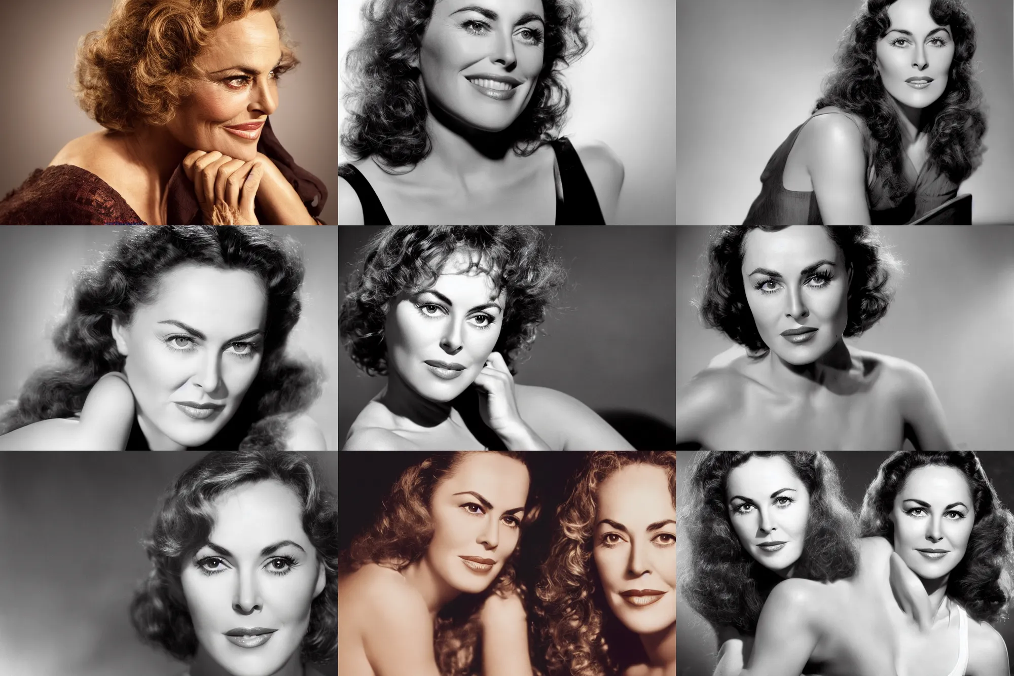 Prompt: Portrait of Paulette Goddard combined with Sharon Stone, Studio photograph, back lighting, HD