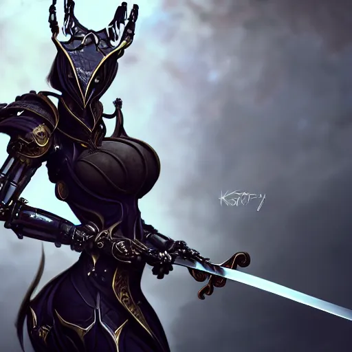 Prompt: highly detailed exquisite fanart, of a beautiful female warframe, but as an anthropomorphic robot dragon, matte black metal armor with white accents, close-up shot, a katana-like sword resting on her hip, epic cinematic shot, professional digital art, high end digital art, singular, realistic, captura, DeviantArt, artstation, Furaffinity, 8k HD render