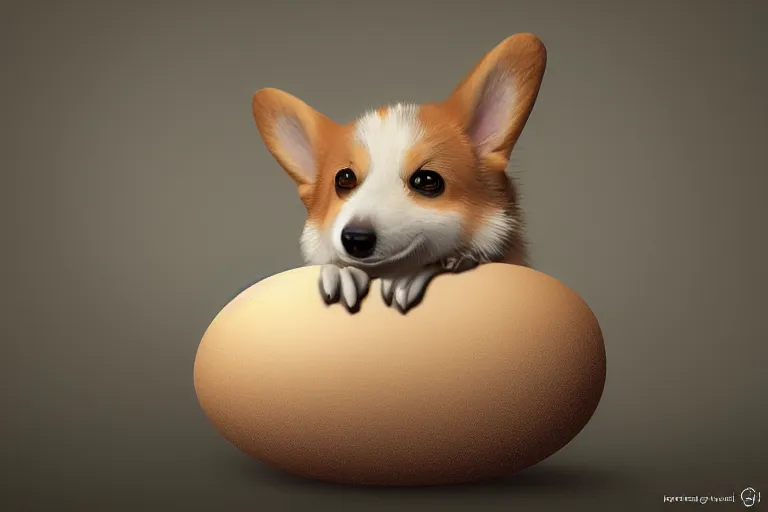 Image similar to a baby corgi crawling out of an egg, photography, fantasy art, concept art, digital art, trending on artstation, 4 k, extremely detailed, realistic,